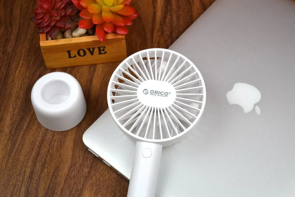 White ORICO FH1 portable USB rechargeable handheld and desktop fan