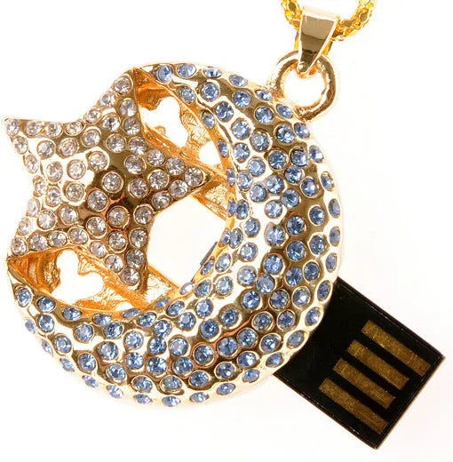 Xingyue jewellery-shaped metal USB flash drive on a white background.
