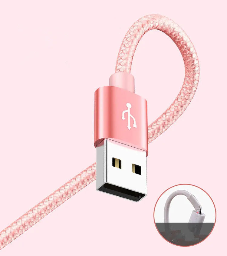 Three-in-one mobile phone charging cable showing multiple connectors and colour options