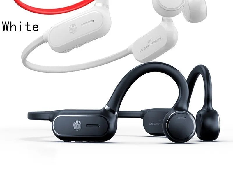 Black air conduction Bluetooth earphone with titanium frame showing ergonomic design