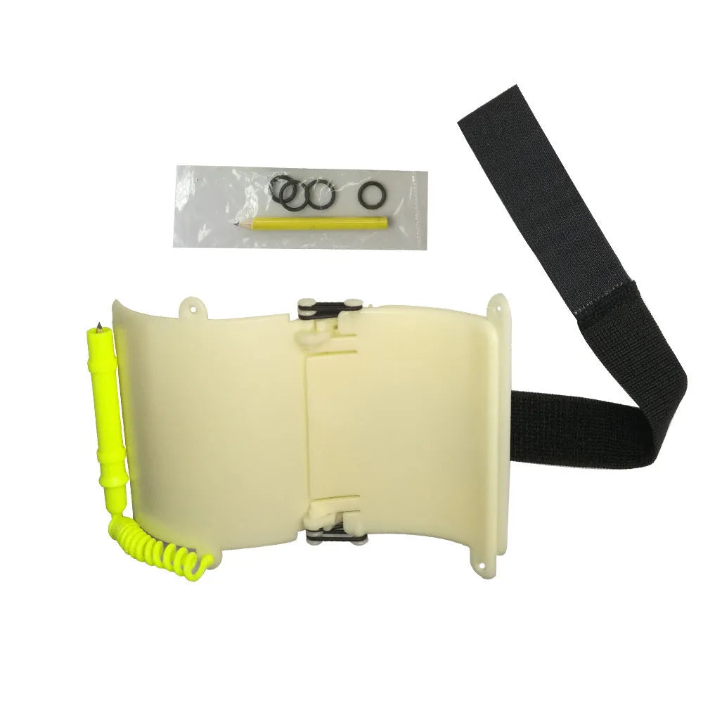 White luminous underwater writing slate wristboard for scuba diving communication
