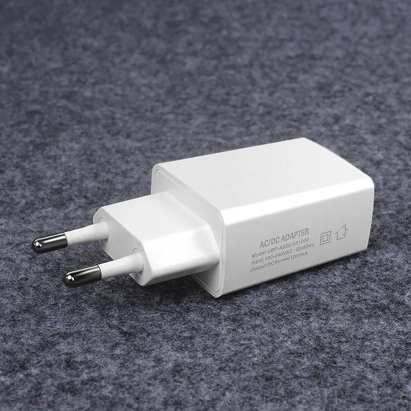 White 5V 1000mA European standard household power charger with EU plug and USB output