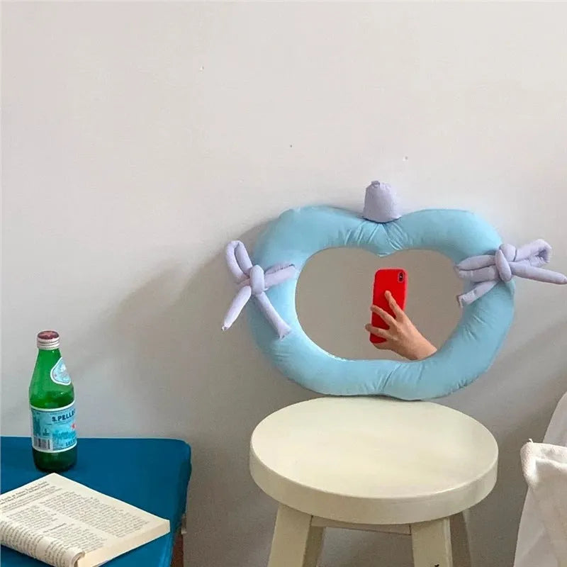 Korean-style cosmetic wall mirror with cotton cushion backing in apple green colour