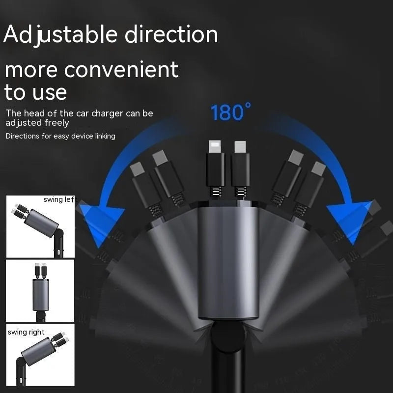 120W universal car fast charger with cigarette lighter plug and USB ports for Apple and Huawei phones.