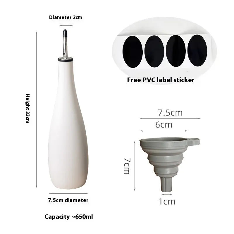 Ceramic oil pot with integrated brush and conical funnel design