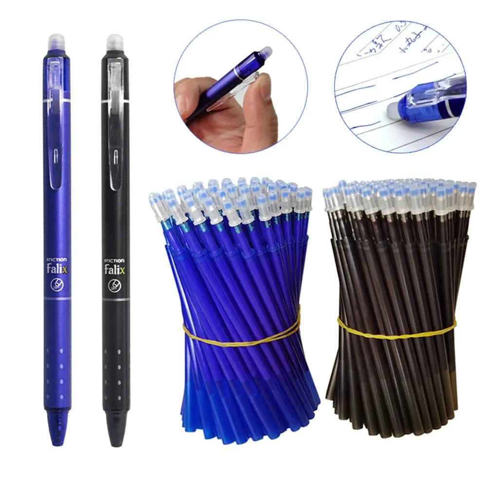 Blue and black 0.5mm erasable push gel pen for school students