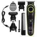 Black KM-696 rechargeable electric hair clipper set with stainless steel blades and USB charging cable