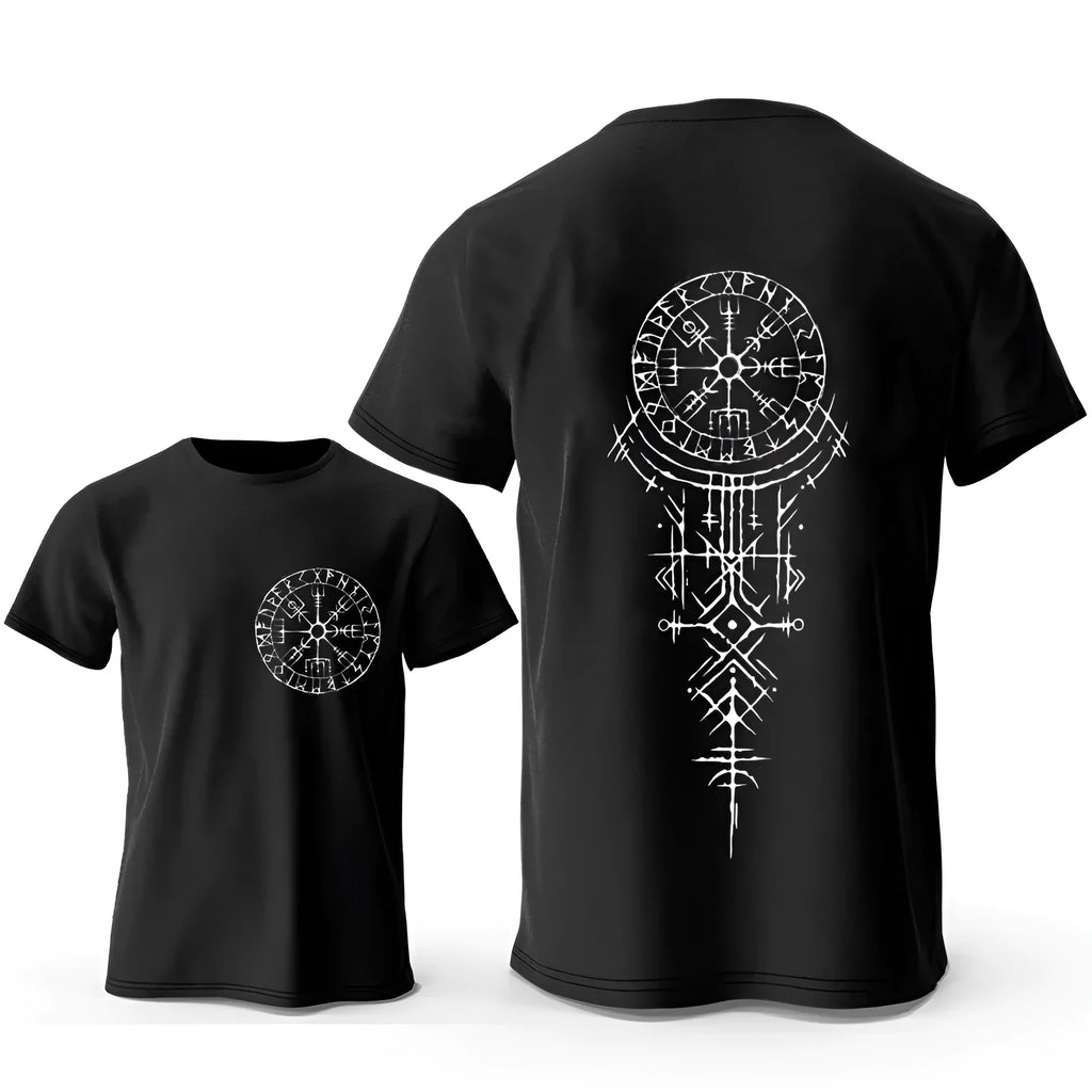 Men's Viking rune compass graphic cotton T-shirt in various colours and sizes