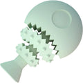 Blue fish bone shaped silicone dog chew toy for teeth cleaning with treat hole