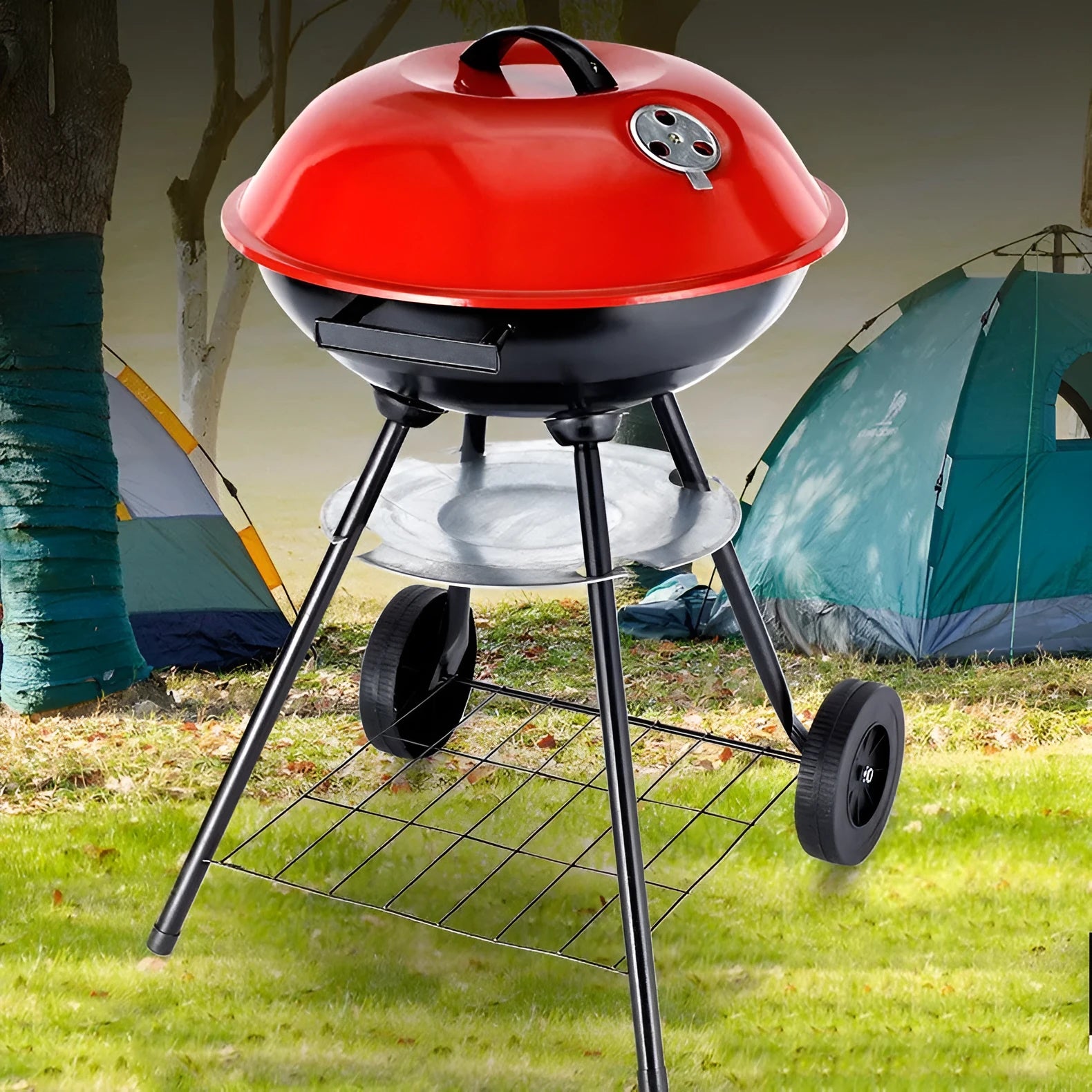 14-inch portable barbecue oven grill with iron construction and apple stove design