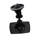 Compact black 1080P night vision dash camera with wide-angle lens mounted on car windscreen