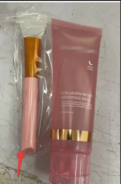 75ml bottle of collagen night face mask with application brush for even spreading.