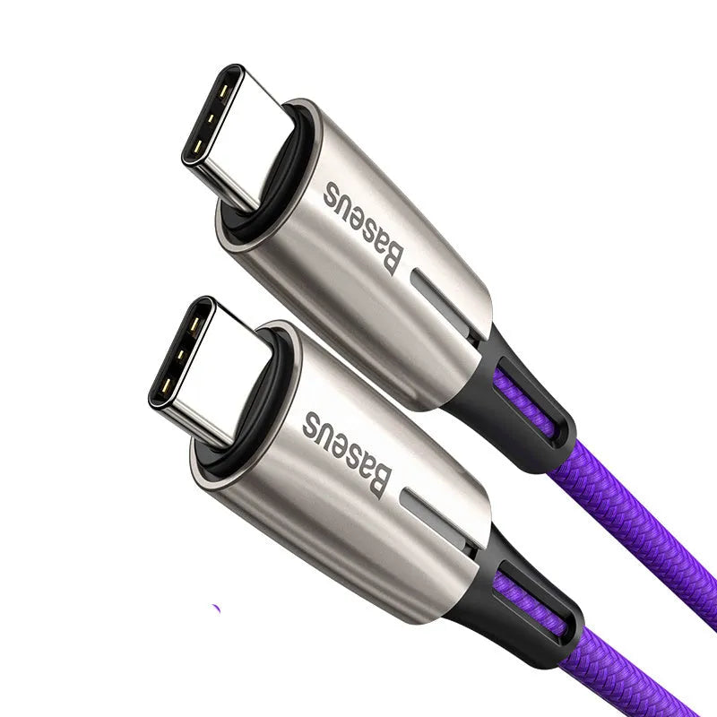 Purple and red dual Type-C data cable with 1 metre length showing Type-C connectors
