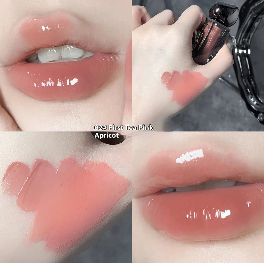 Mirror lip lacquer applicator with water light finish in cosmetic packaging
