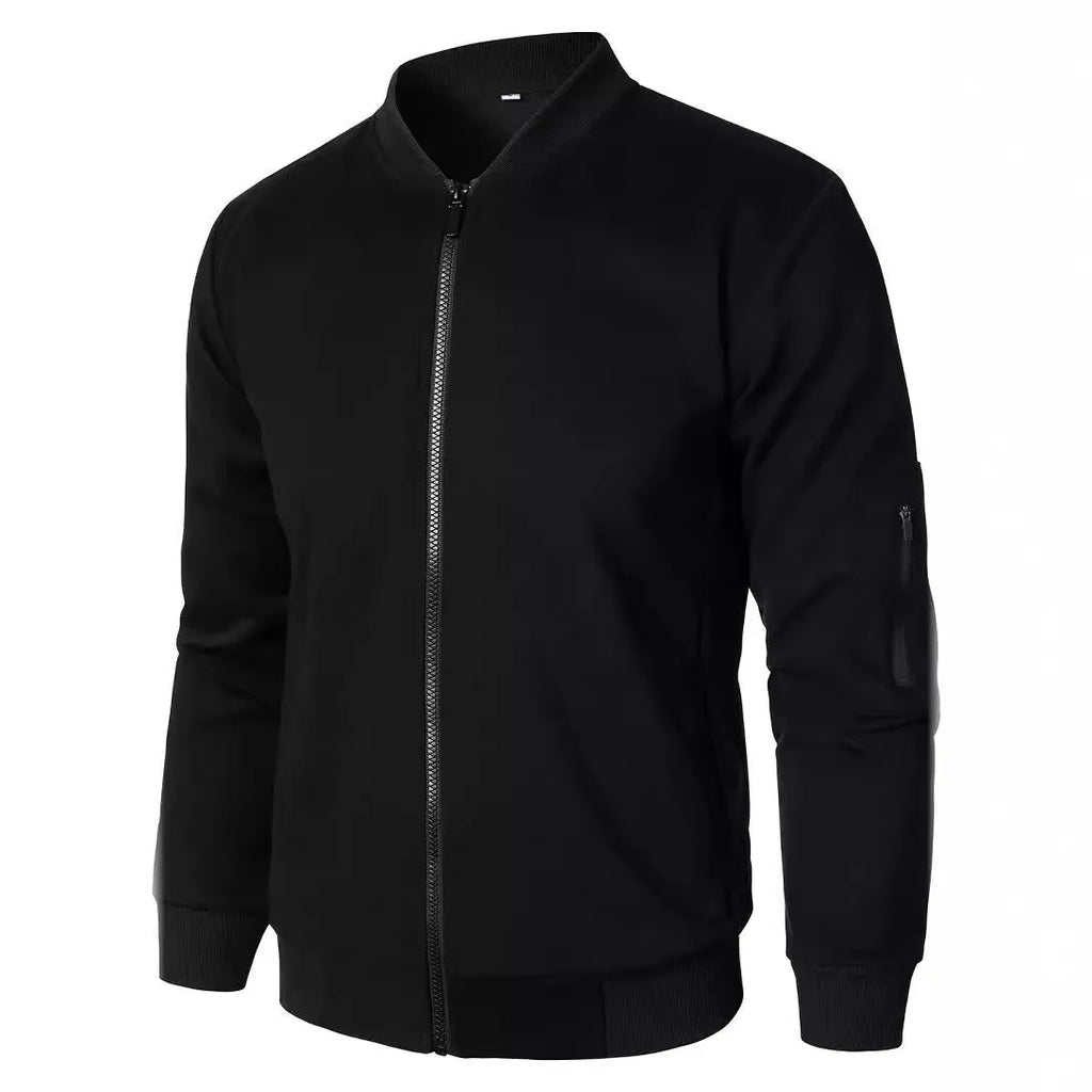Men's loose fit knitted jacket in grey, showing long sleeves and light business style