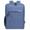 Black waterproof Oxford cloth laptop backpack with shoulder straps, shown with a laptop and charging cable.