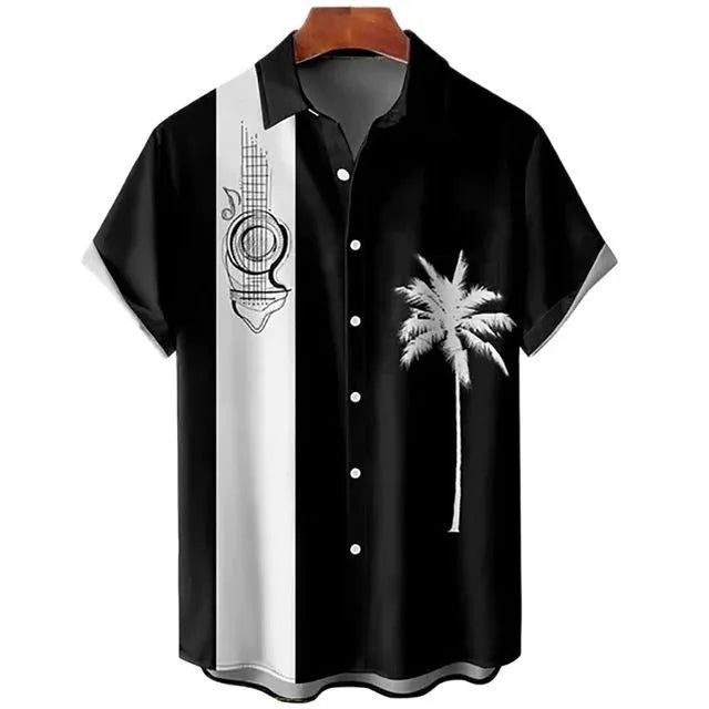 Men's slim fit short sleeve shirt with 3D floral print on polyester fabric
