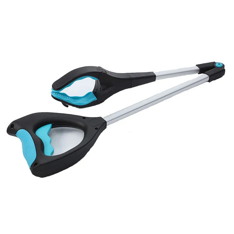 Blue foldable aluminium pickup trolley shown in folded position at 13cm wide.