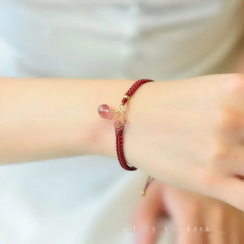 Natural strawberry quartz cherry bracelet for women with fruit-shaped crystal beads