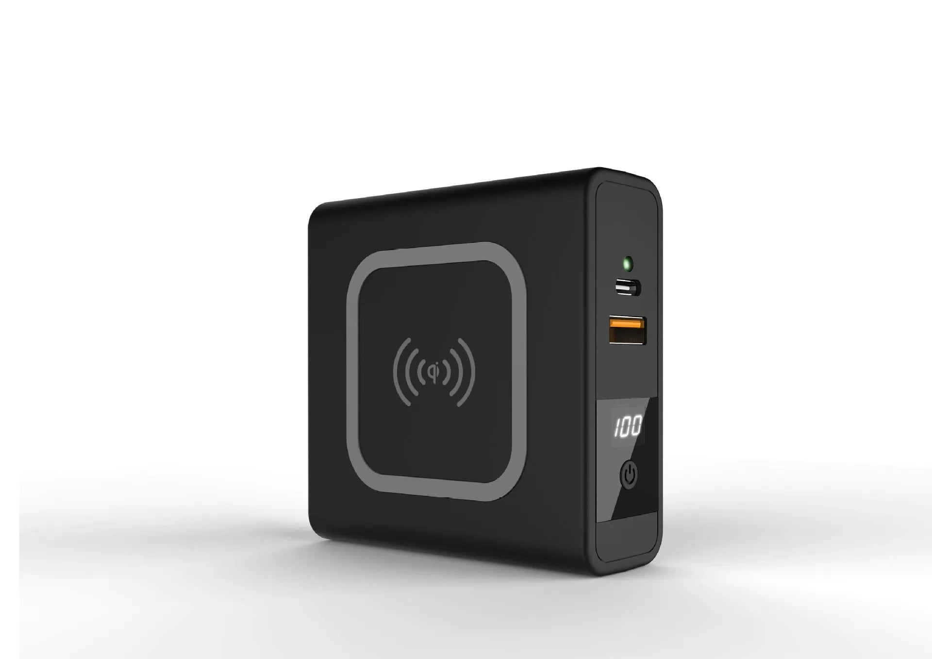 Black and white PD20W wireless power bank with 10000mAh capacity and international plugs