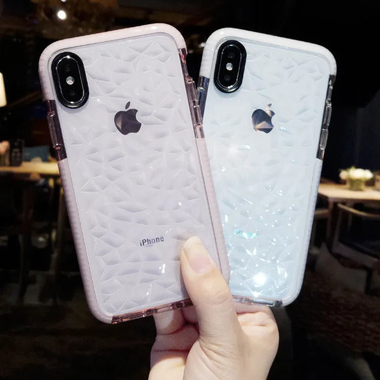 TPU iPhone back cover case with striped design in black edge, pink edge, and white edge colour options