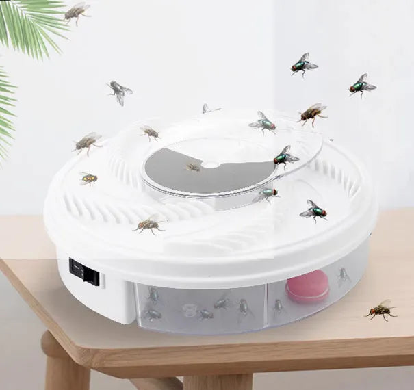 White PP USB electric fly trap on a surface with compact 205x205x80mm dimensions and 380g weight