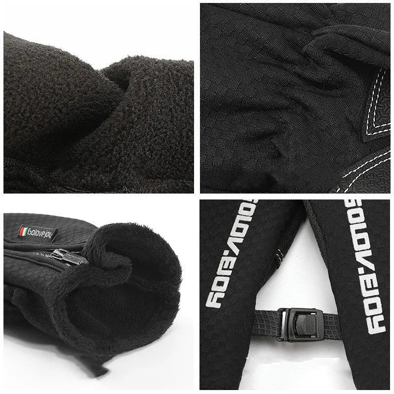 Polar fleece winter cycling gloves with split finger design in black, front view