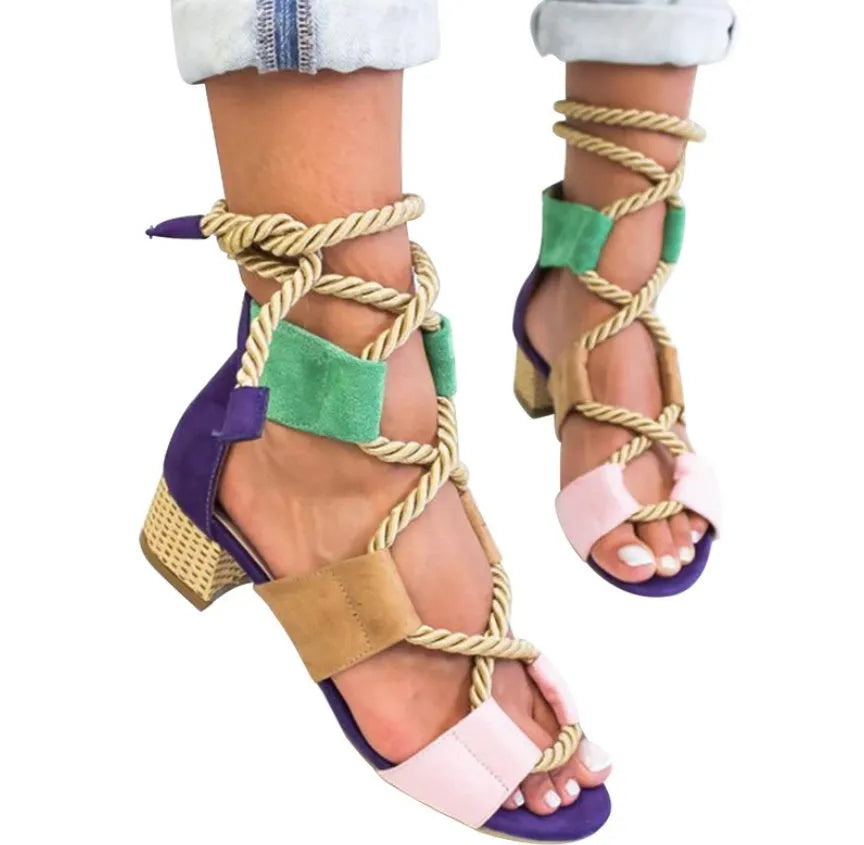 Women's thick-heel suede sandals with front strap design in multiple colours