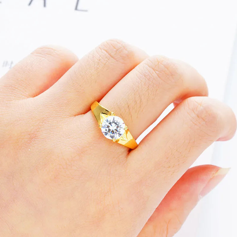 Women's Vietnam placer gold zircon ring copper electroplated adjustable opening white style