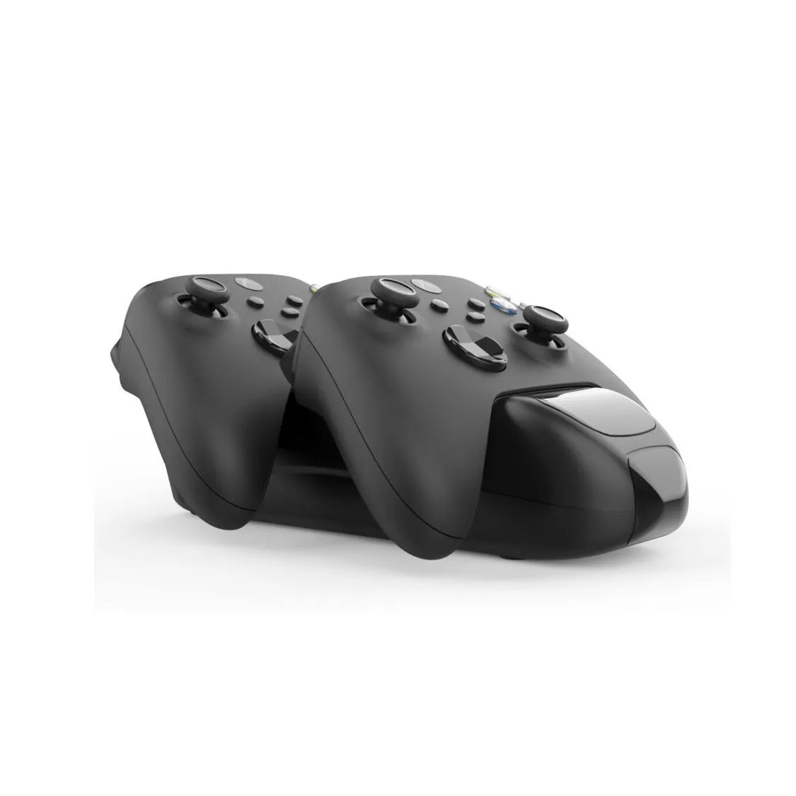 Black dual charging dock for Xbox Series X controllers with two battery packs and LED lights