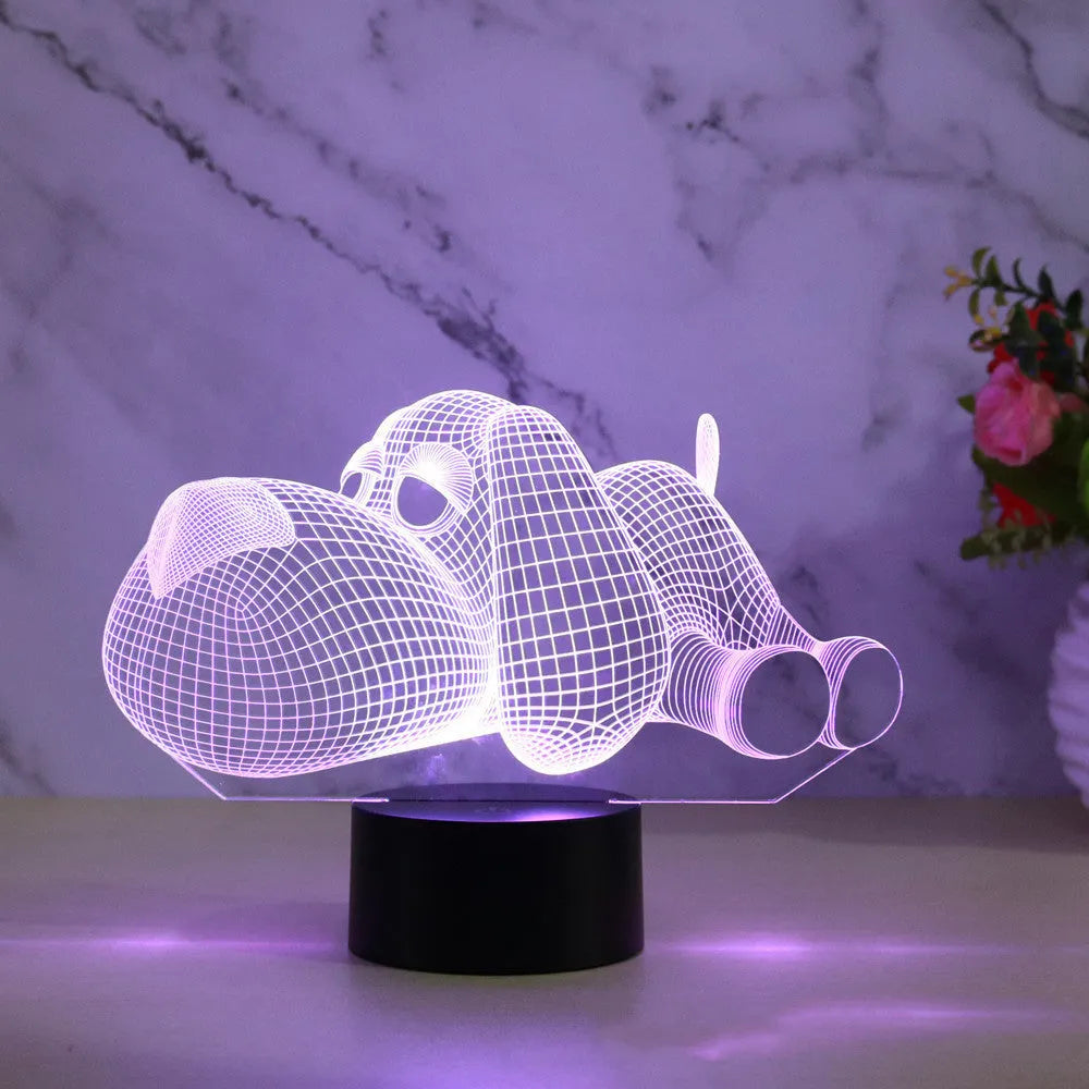 Doggo 3D illusion desktop lamp glowing in blue colour with touch button control.