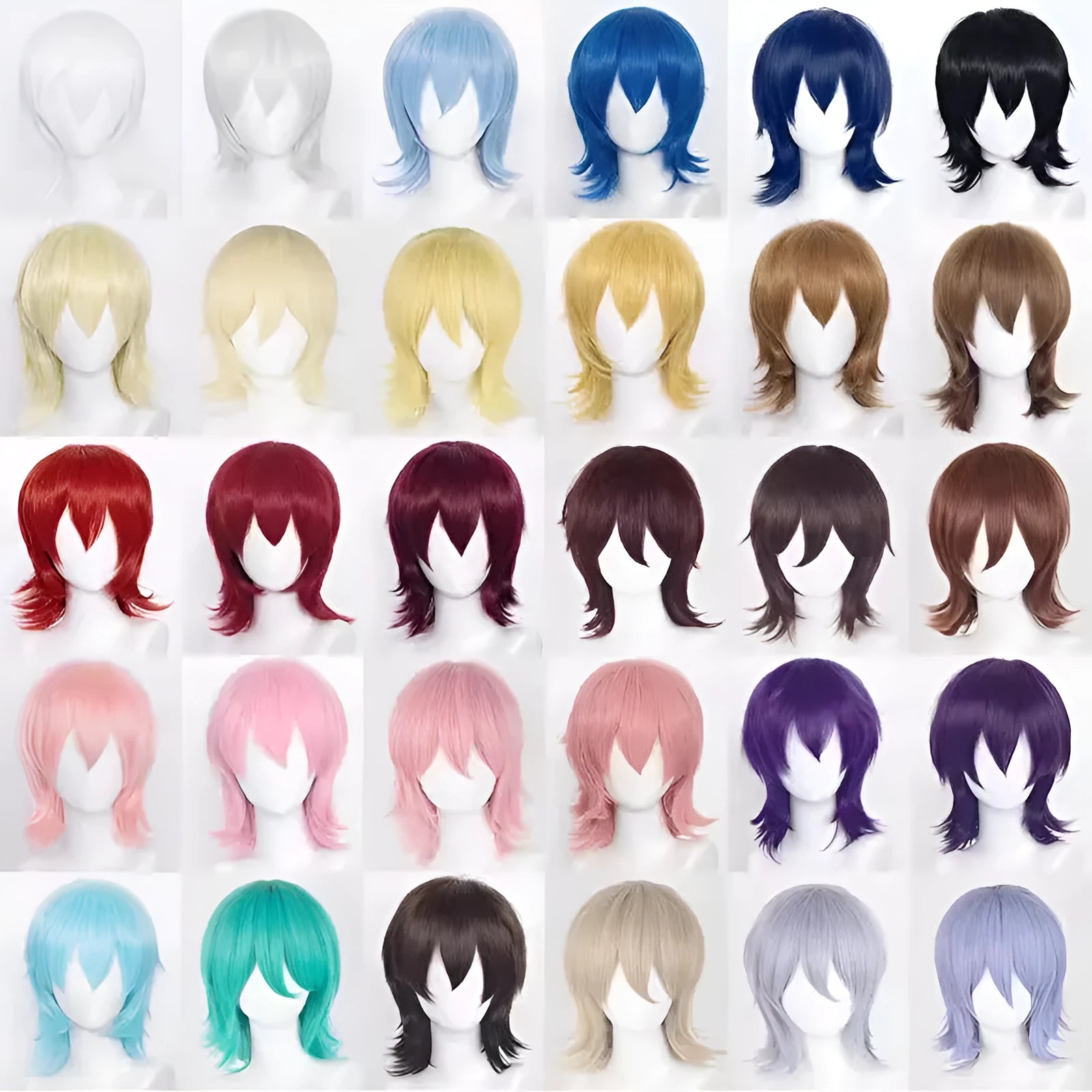 Men's short cosplay wig with lengthened hair tail in anime style