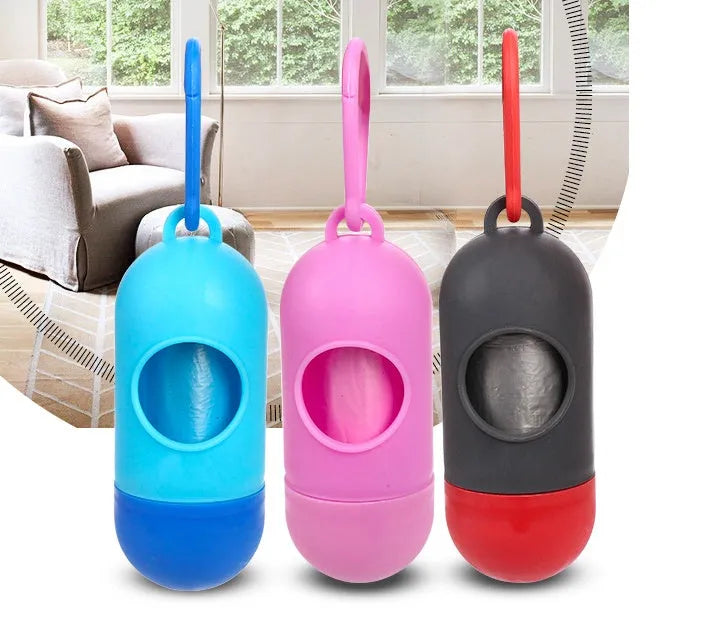 Six different coloured dog poop bags for pet waste cleanup measuring 22.5x30cm