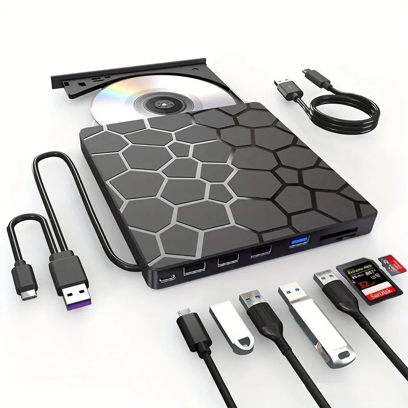Black external USB CD drive with compact rectangular design