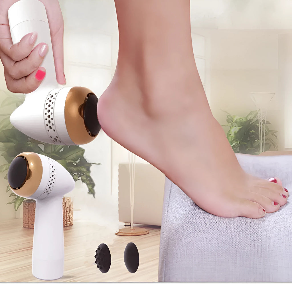 Electric vacuum foot grinder with refined quartz grinding head in gold, pink, or silver colour options