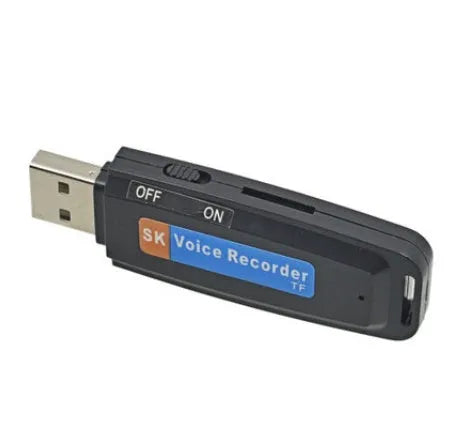 SK-001 black and white USB flash drive with voice function showing compact size