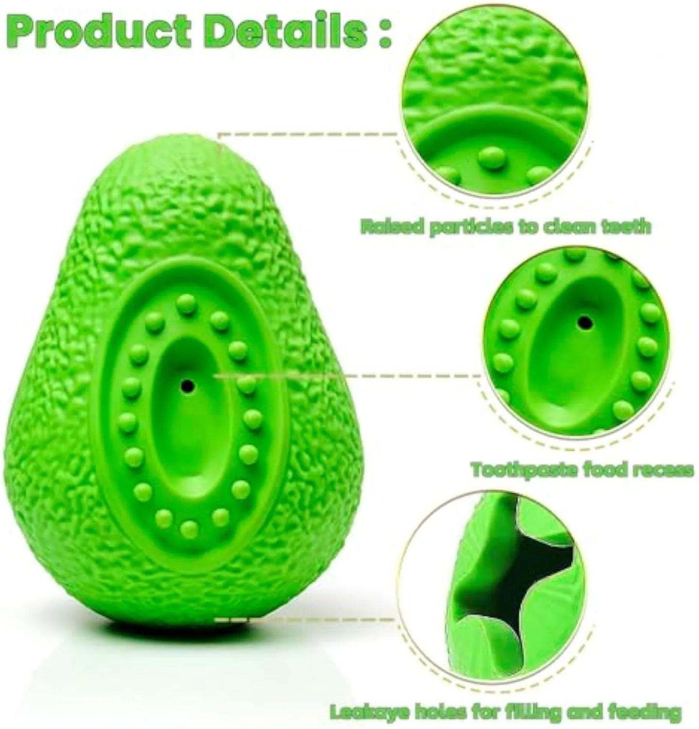 Green avocado-shaped heavy duty natural rubber dog chew toy for aggressive chewers.