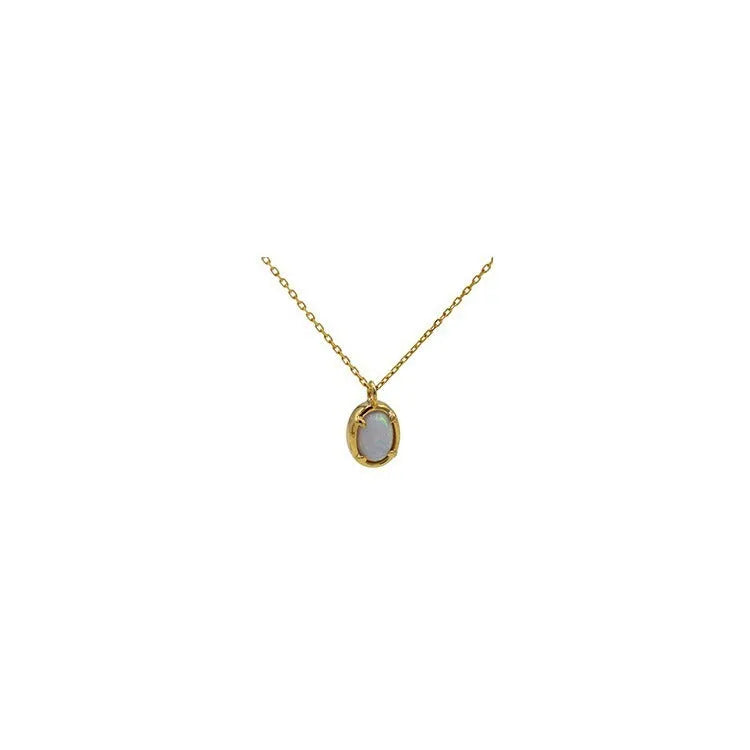 S925 sterling silver geometric oval pendant necklace with jelly opal gemstone