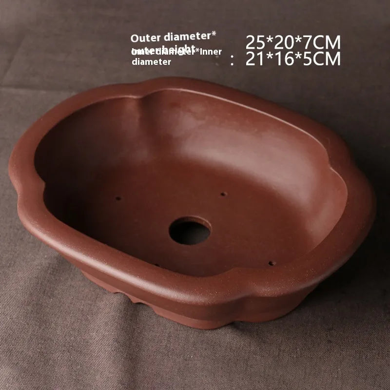 Handmade purple clay ceramic bonsai basin in classical Chinese style measuring 25x20cm