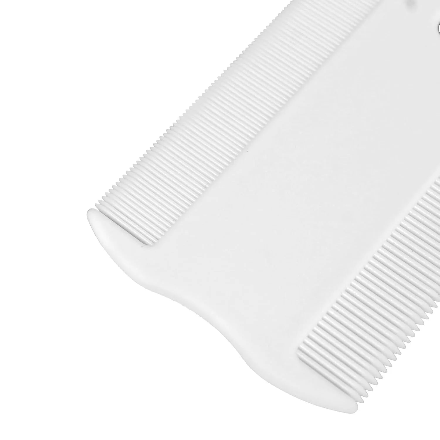 Double-sided plastic flea comb for dogs and cats with dense teeth for removing fleas and cleaning tear stains.