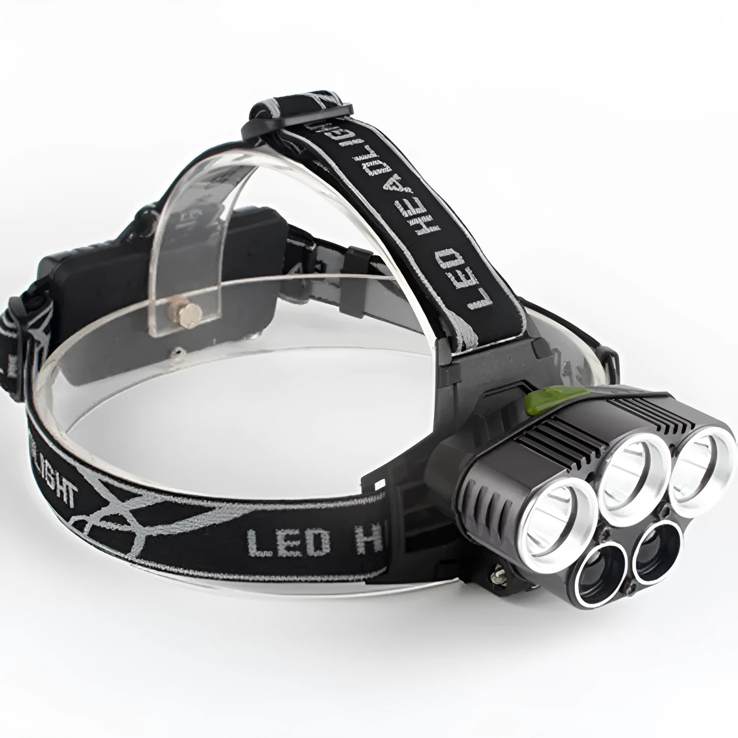 Outdoor waterproof head torch with long-range LED beam on adjustable head strap.