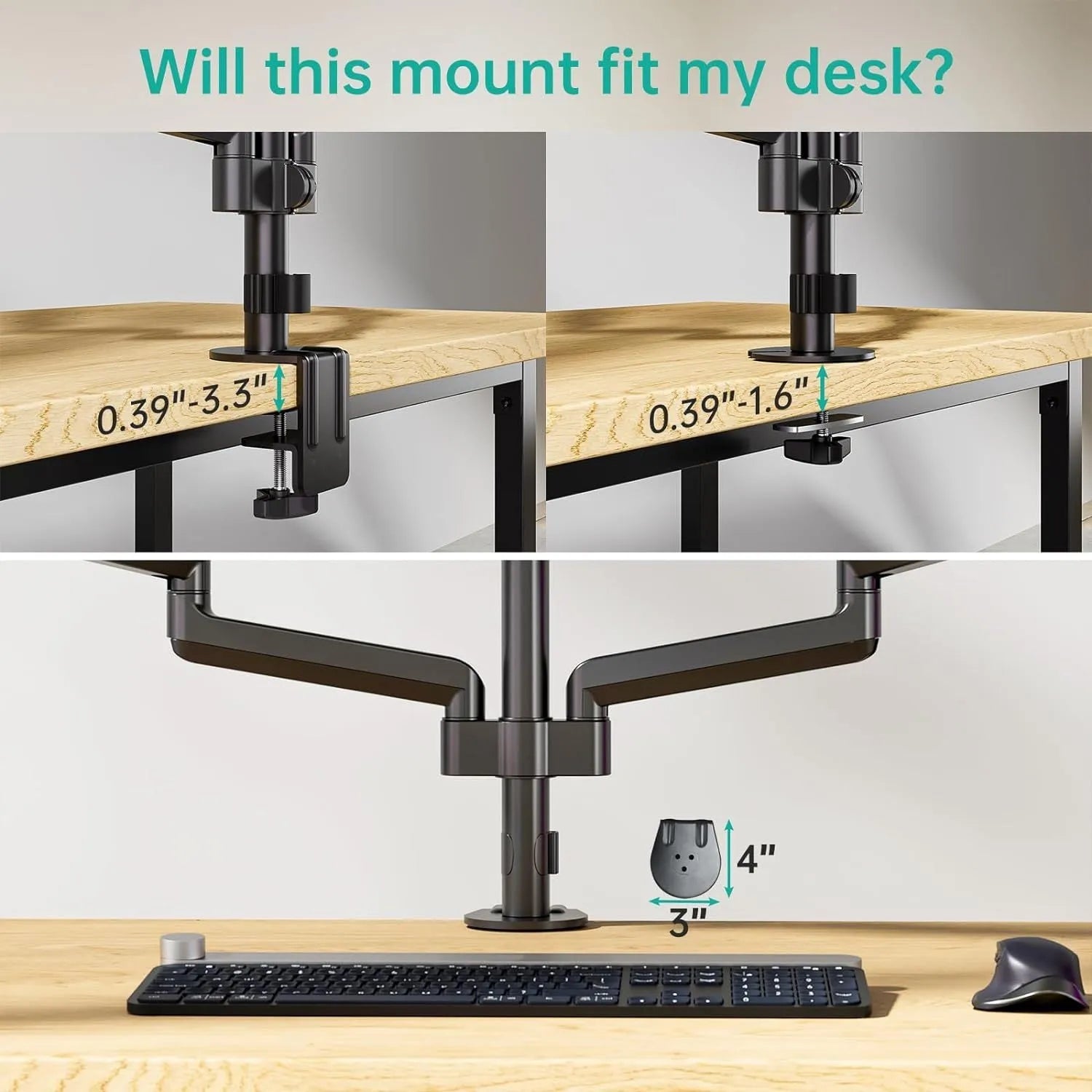 Black aluminium alloy monitor arm with three-arm gas spring for 13-27 inch screens
