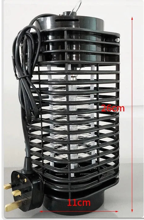 Black hanging electronic mosquito killer lamp with metal grid and decorative light