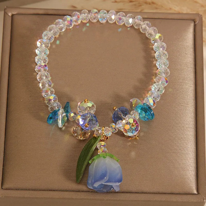 Lily Crystal Bracelet in artificial crystal, available in four colour options: pink, blue, rose red, yellow