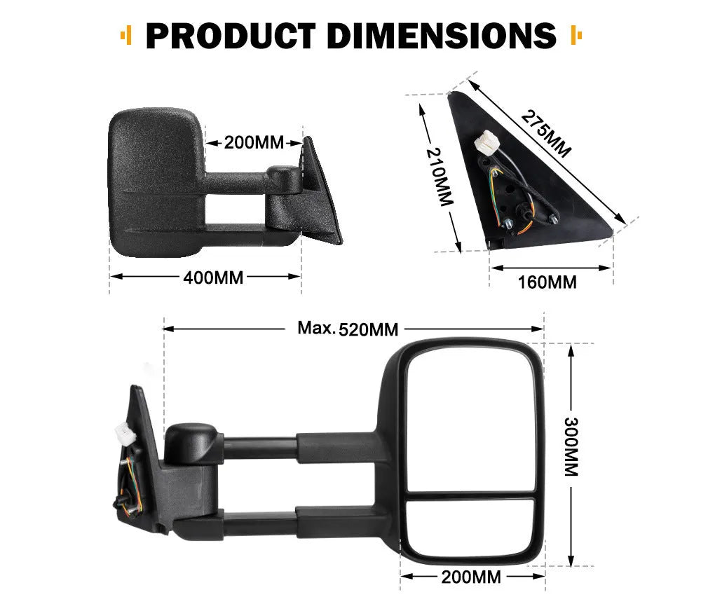 Pair of black plastic foldable rearview mirrors for Toyota Land Cruiser 100
