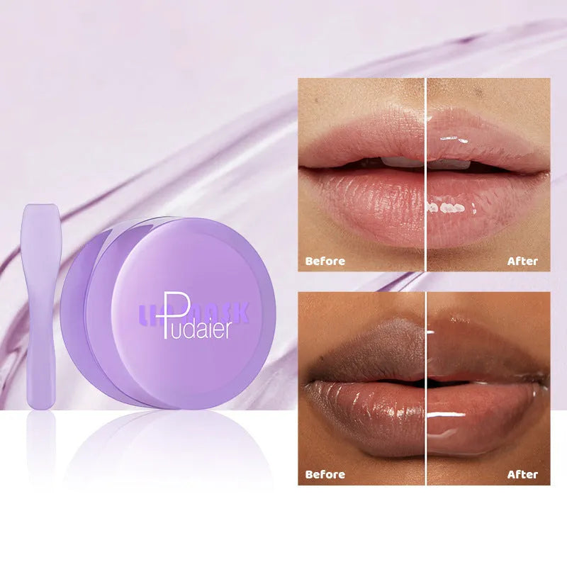 Exfoliating lip balm jar with scraper tool for moisturising and softening lip cutin