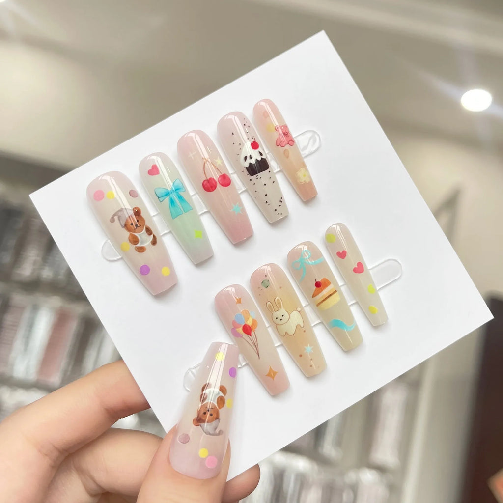 Cute little bear cartoon glossy seal nail sticker set 40 pieces Labi bear XB1-837 long ladder design