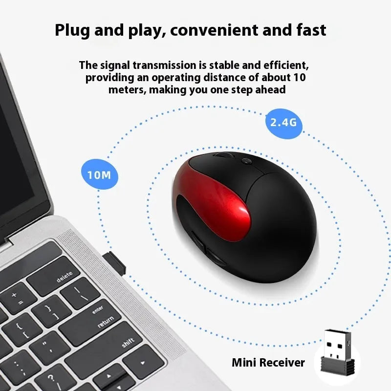 Vertical ergonomic computer mouse in black with USB connector showing side grip