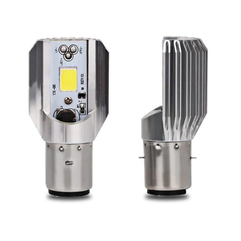 Motorcycle LED headlight unit with aluminium housing for BA20D and H4 fittings