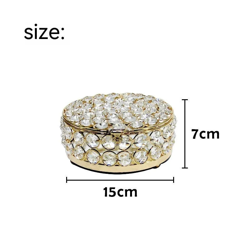 French gold European style jewellery storage box with transparent crystal glass panels and iron metal construction